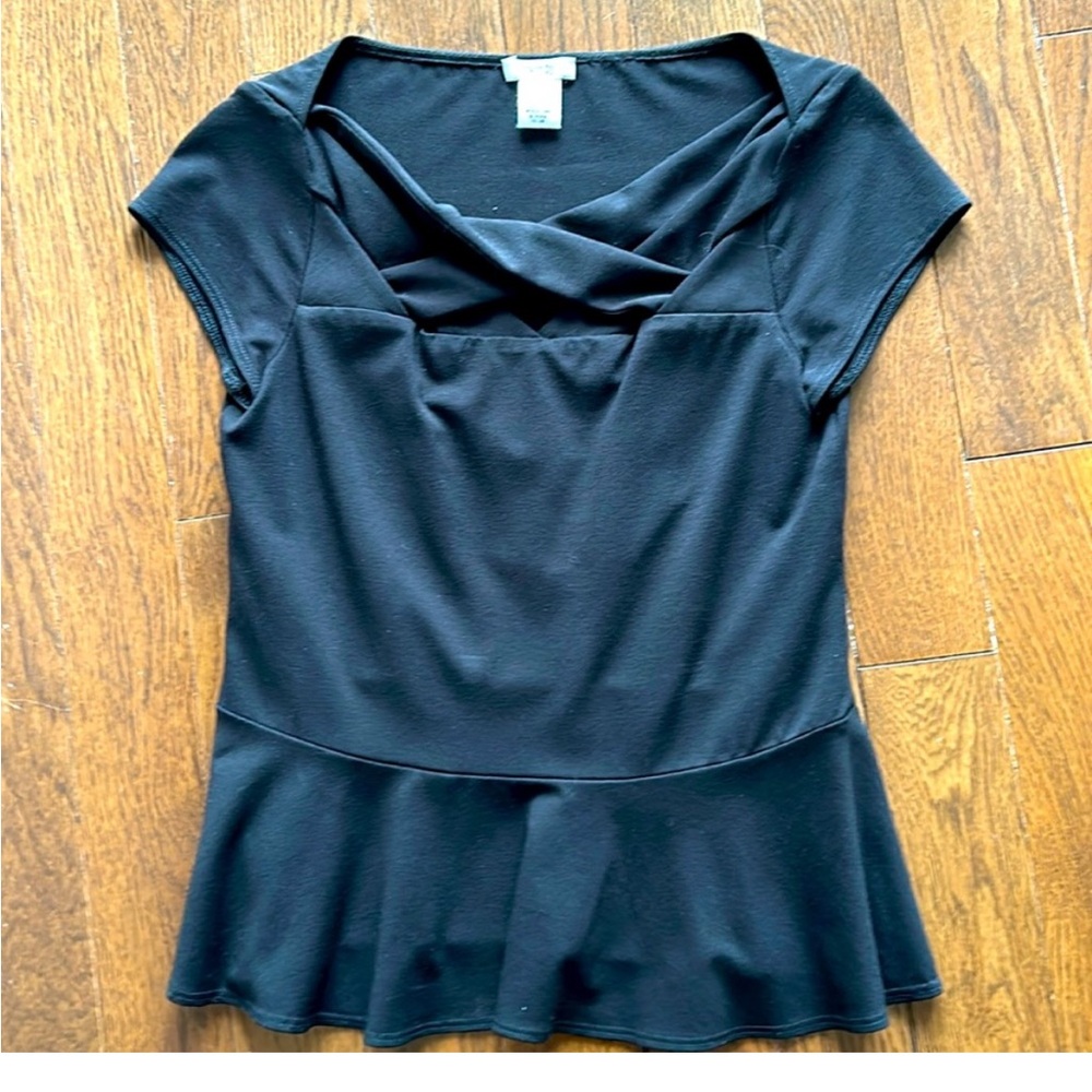 Cache Black Fitted Peplum Capped Sleeve- Size S -Excellent Condition
